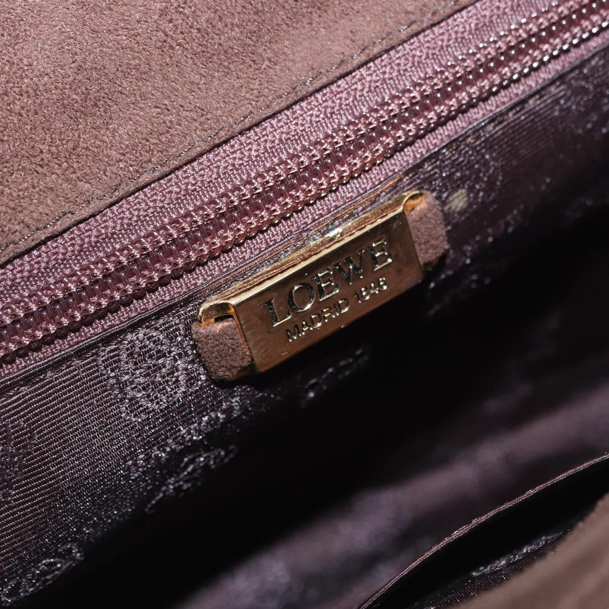 LOEWE Shoulder Bag Suede Dark Brown Gold Tone Auth 196425A