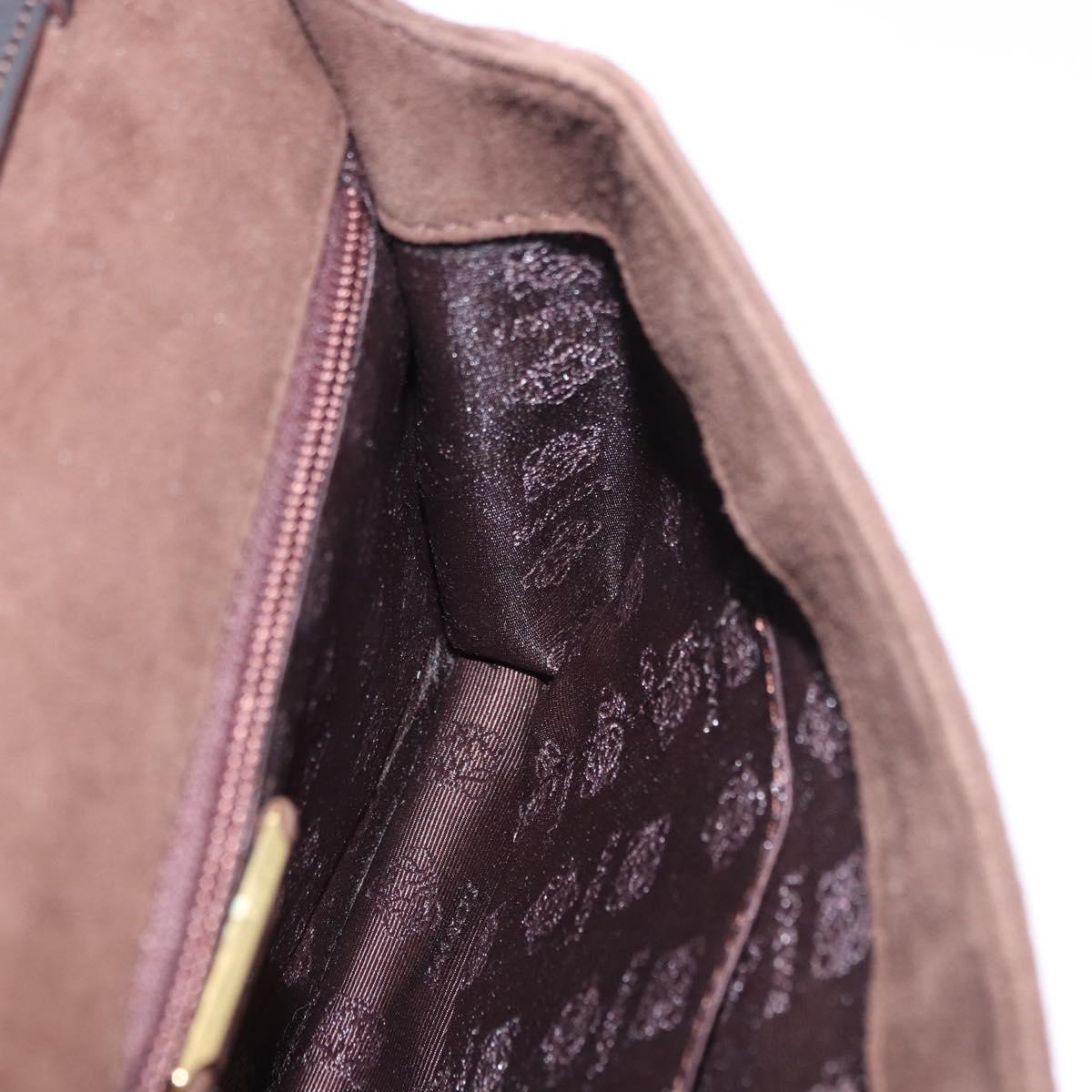 LOEWE Shoulder Bag Suede Dark Brown Gold Tone Auth 196425A