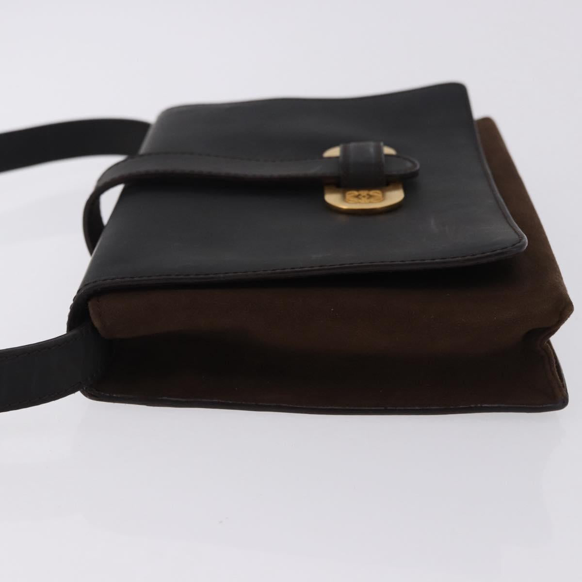 LOEWE Shoulder Bag Suede Dark Brown Gold Tone Auth 196425A