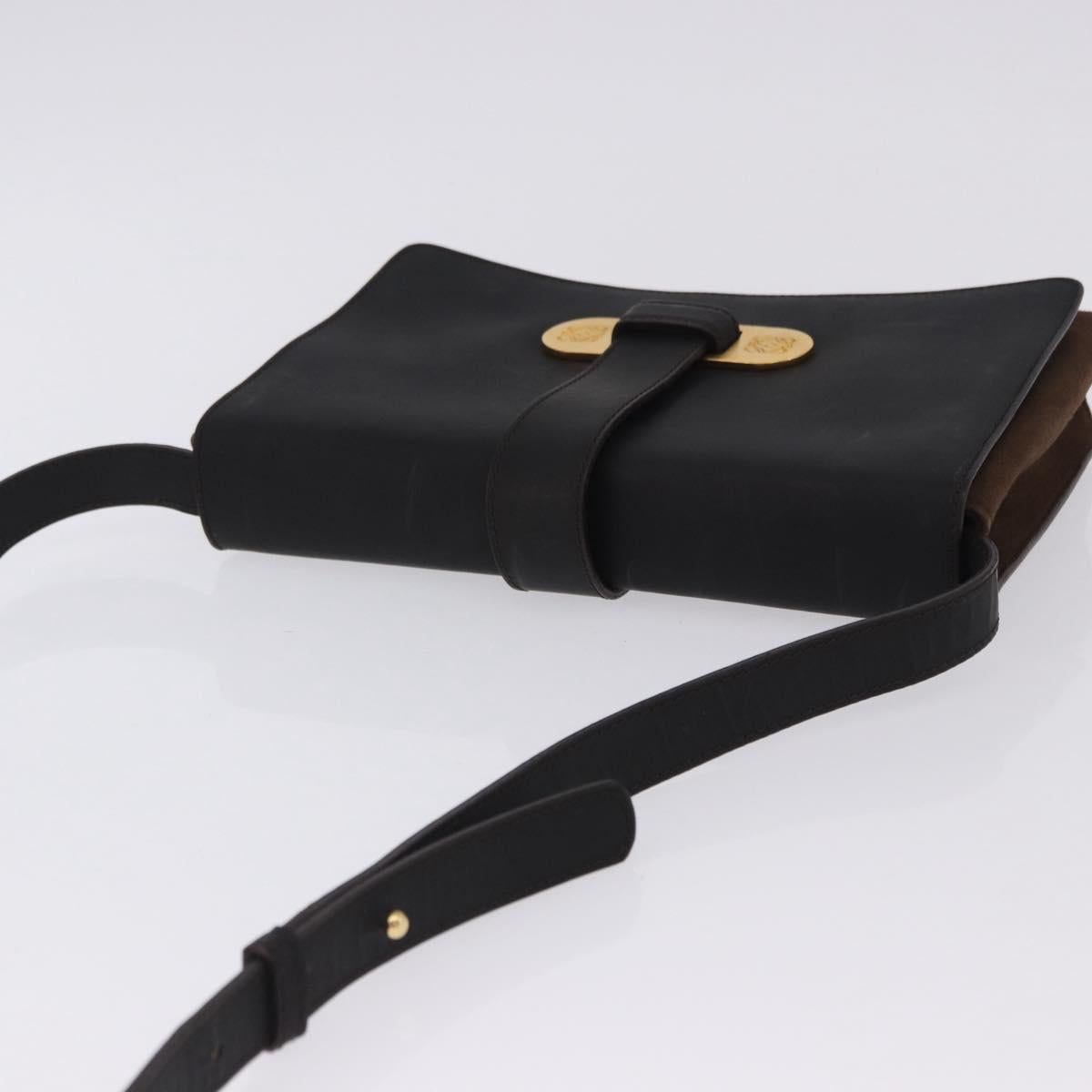 LOEWE Shoulder Bag Suede Dark Brown Gold Tone Auth 196425A