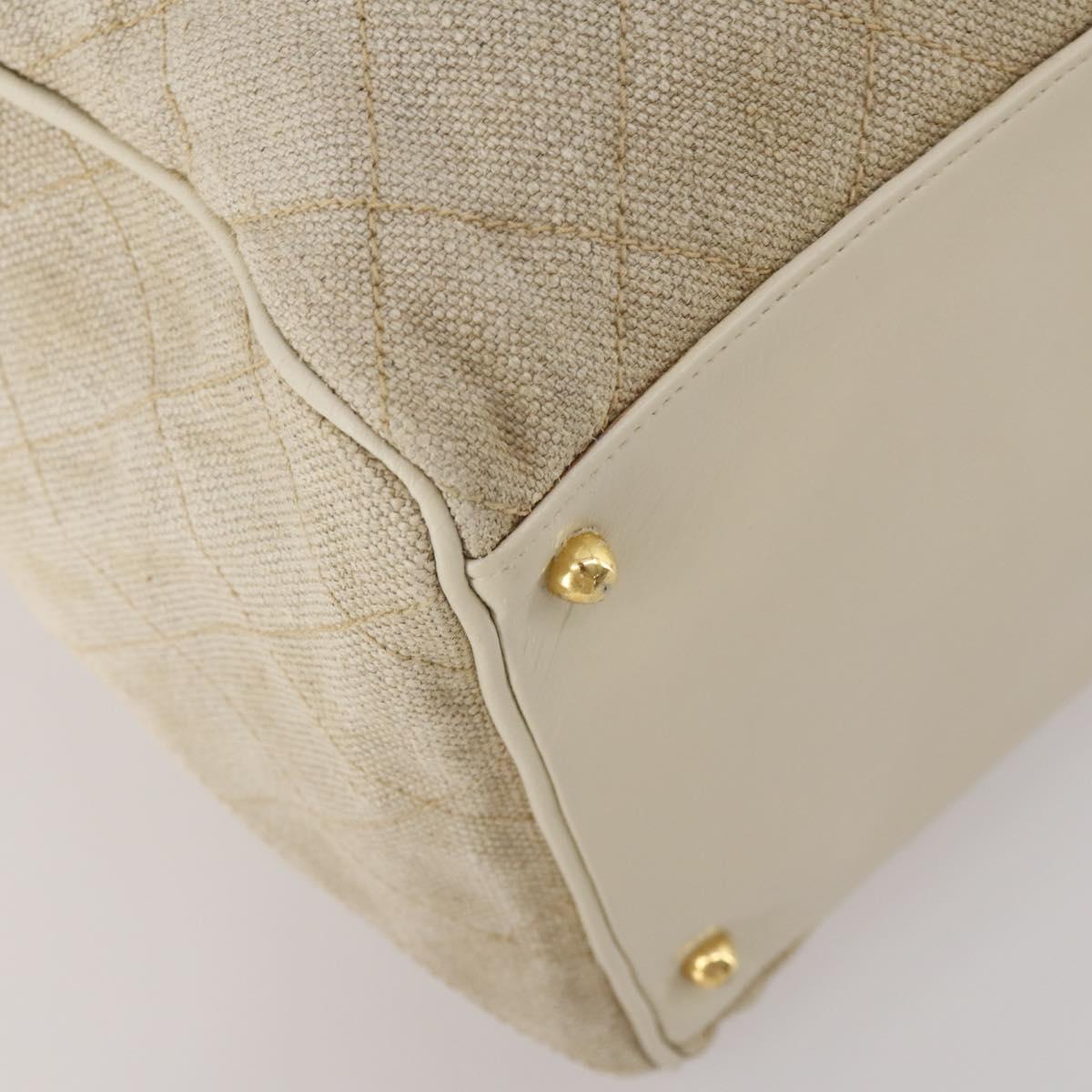 CHANEL Matelasse Boston Bag Canvas 2way Beige Gold Tone CC Auth 196428A