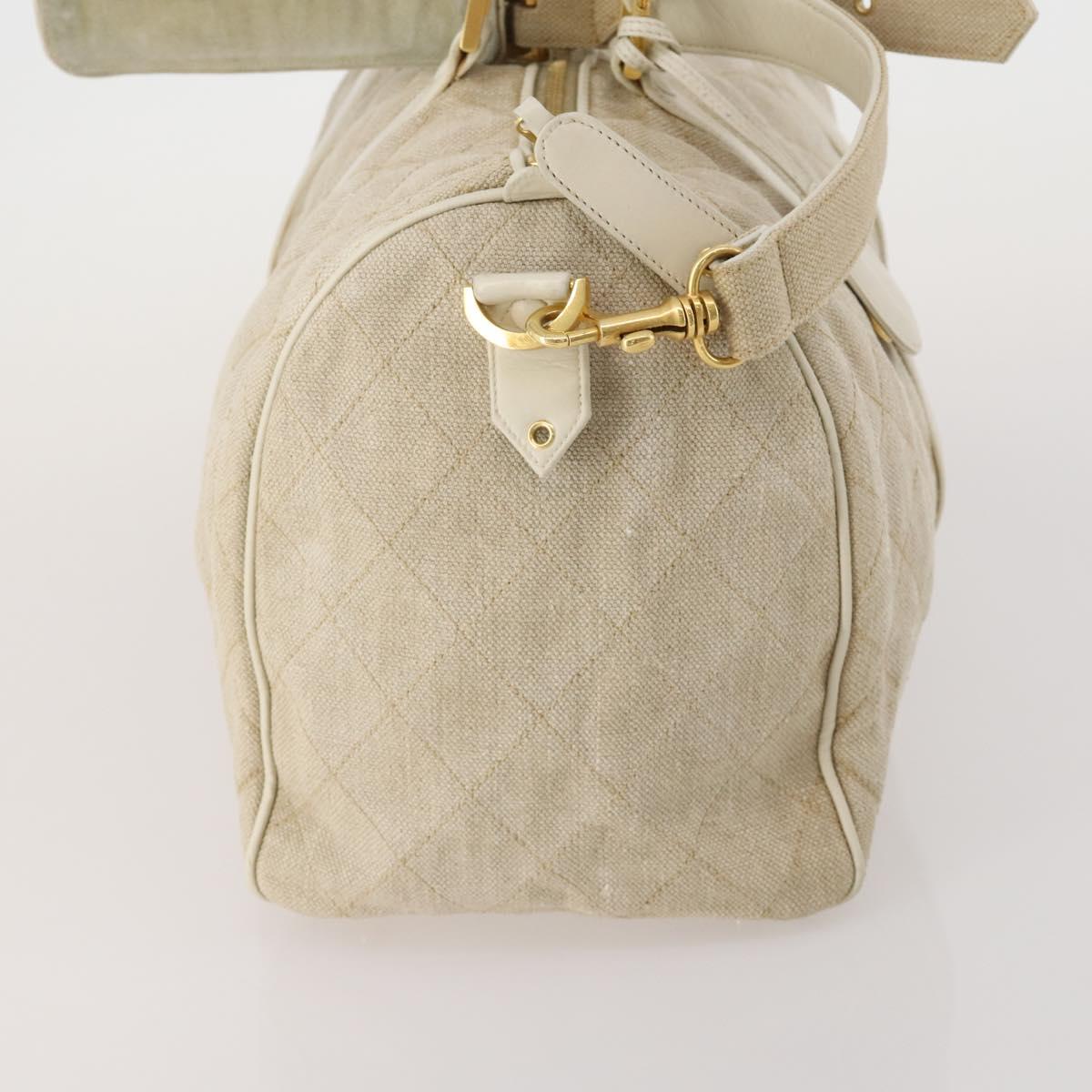 CHANEL Matelasse Boston Bag Canvas 2way Beige Gold Tone CC Auth 196428A