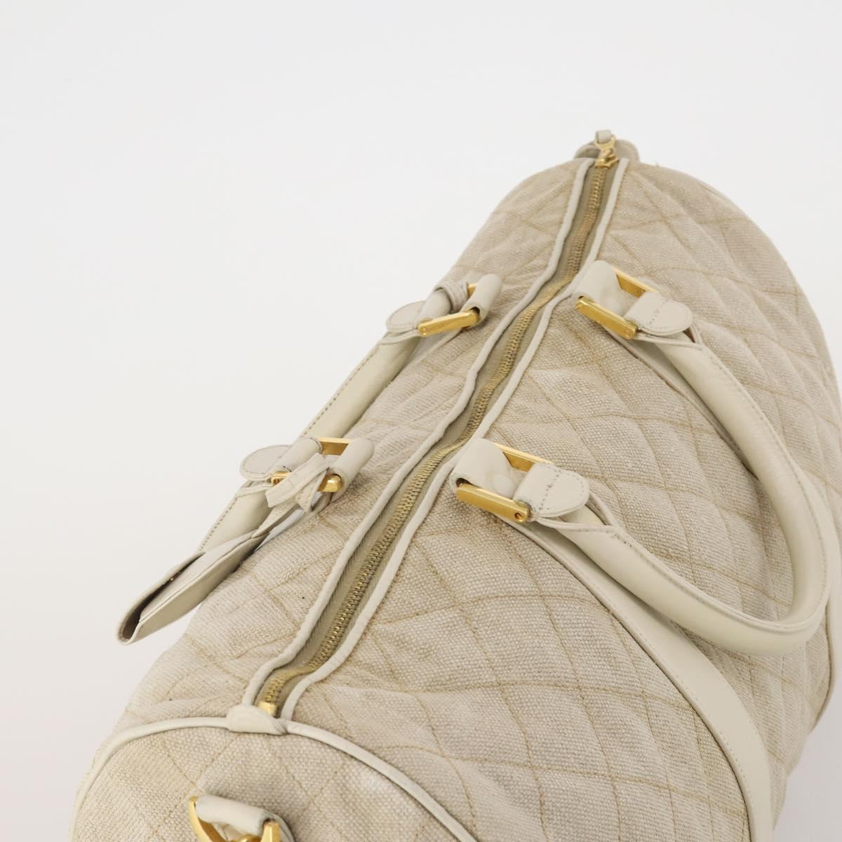 CHANEL Matelasse Boston Bag Canvas 2way Beige Gold Tone CC Auth 196428A