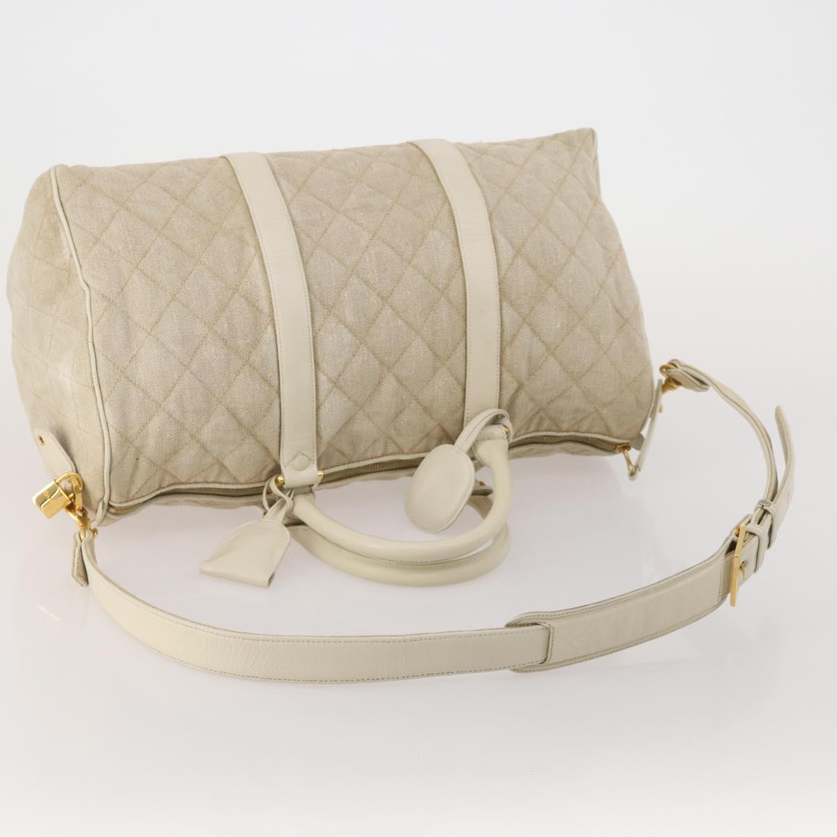 CHANEL Matelasse Boston Bag Canvas 2way Beige Gold Tone CC Auth 196428A