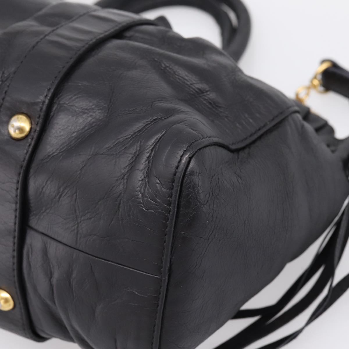 Miu Miu Vitellolux Hand Bag Leather 2way Black Gold Tone Auth 196431