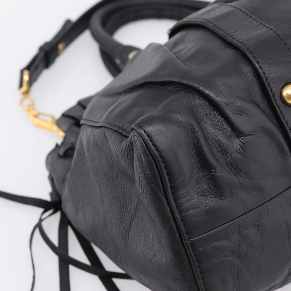 Miu Miu Vitellolux Hand Bag Leather 2way Black Gold Tone Auth 196431