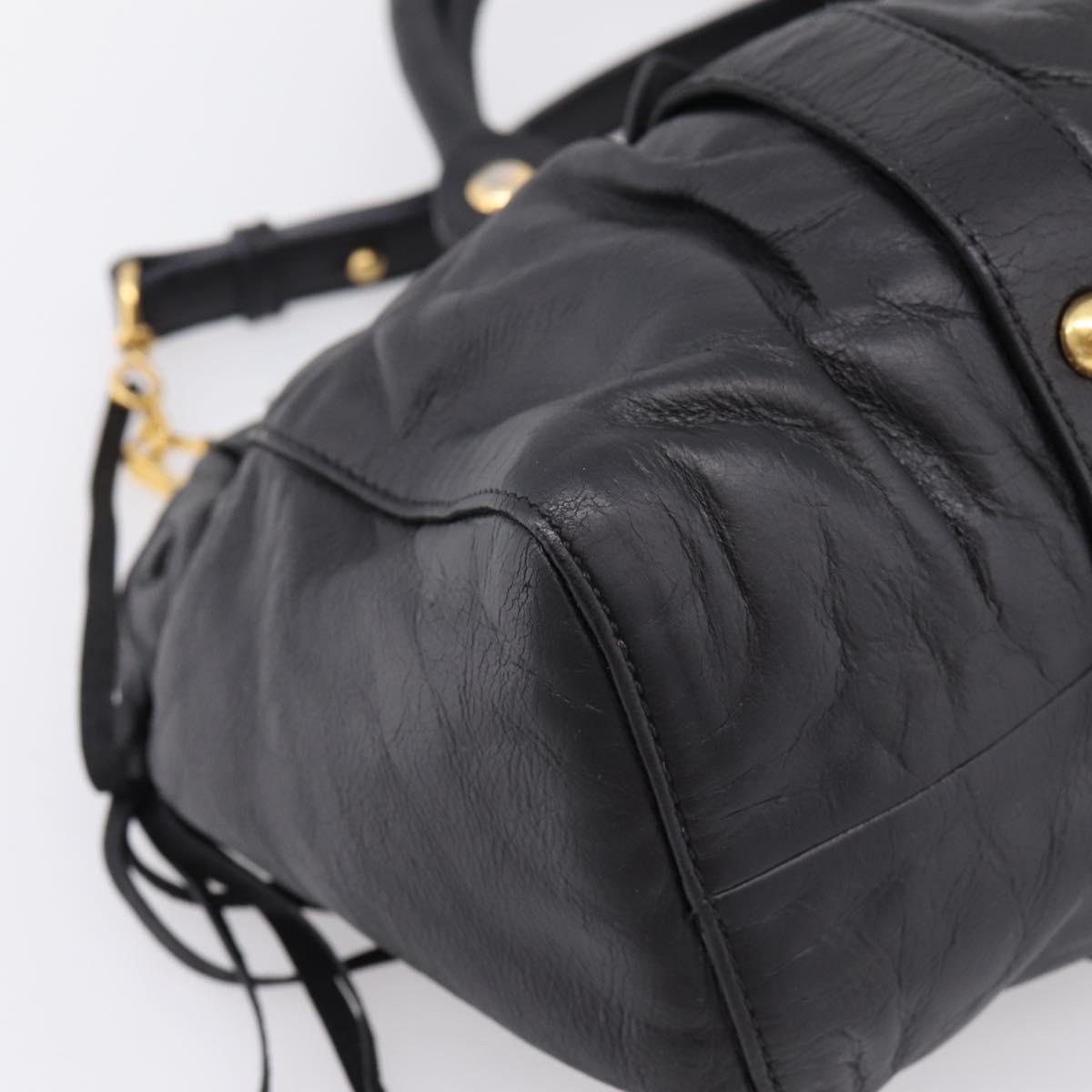 Miu Miu Vitellolux Hand Bag Leather 2way Black Gold Tone Auth 196431