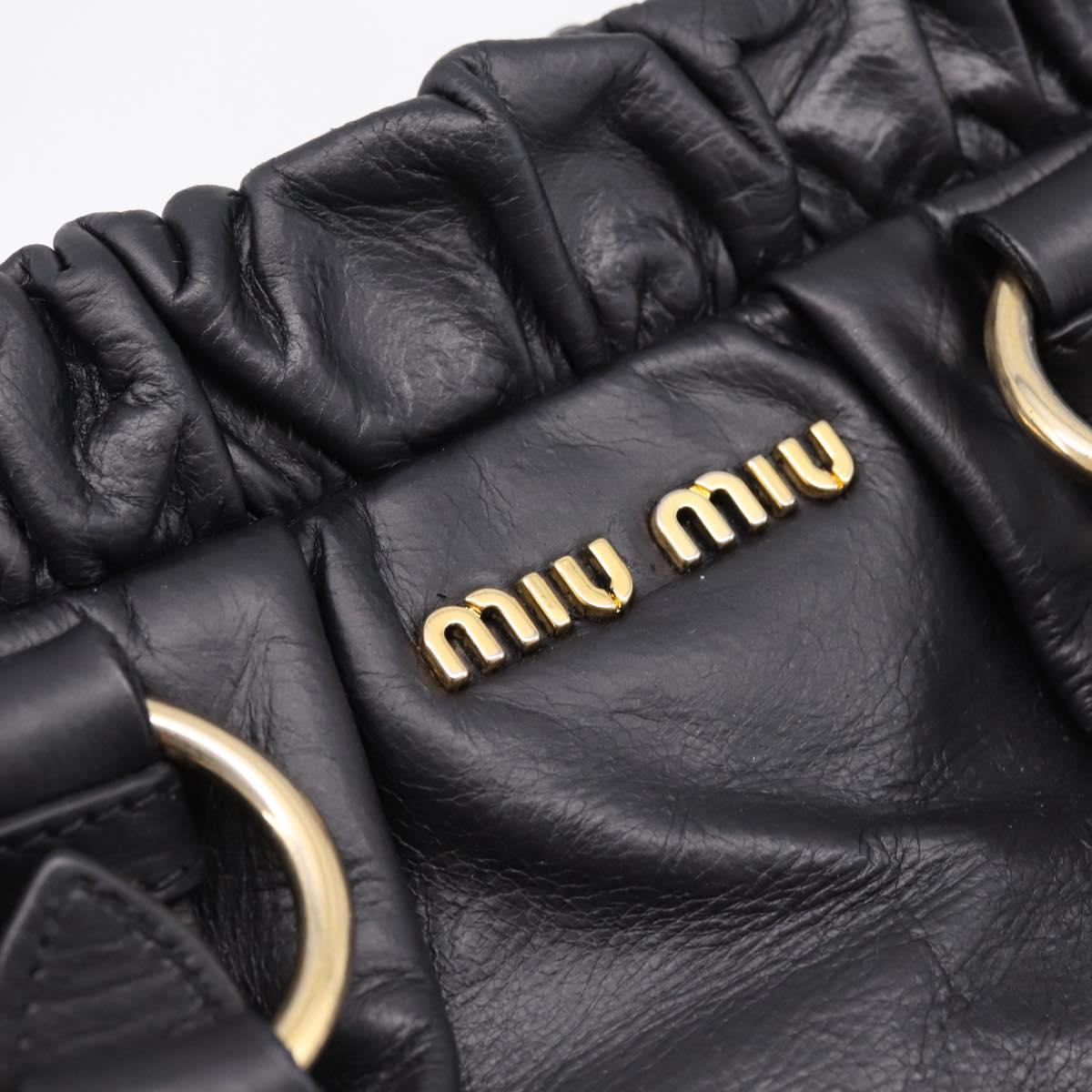 Miu Miu Vitellolux Hand Bag Leather 2way Black Gold Tone Auth 196431