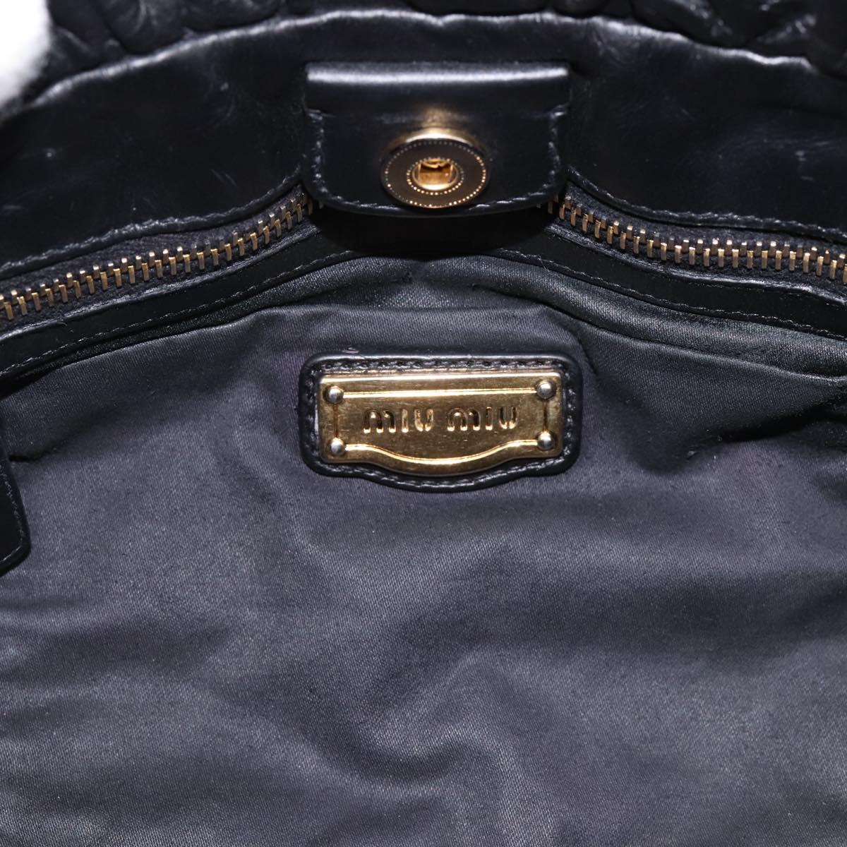 Miu Miu Vitellolux Hand Bag Leather 2way Black Gold Tone Auth 196431
