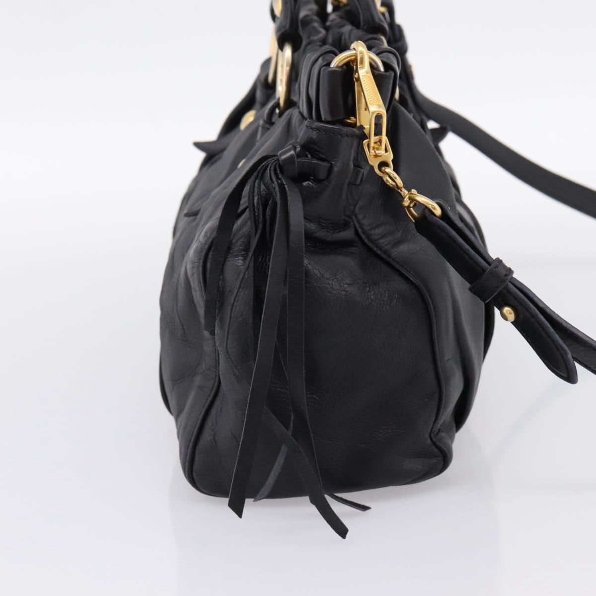 Miu Miu Vitellolux Hand Bag Leather 2way Black Gold Tone Auth 196431