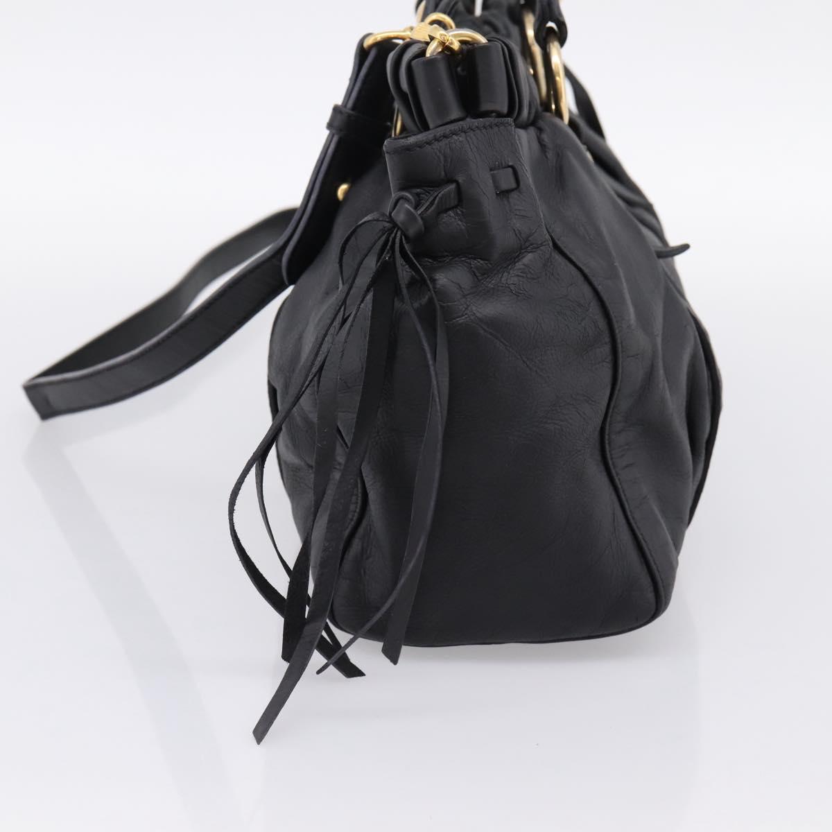Miu Miu Vitellolux Hand Bag Leather 2way Black Gold Tone Auth 196431
