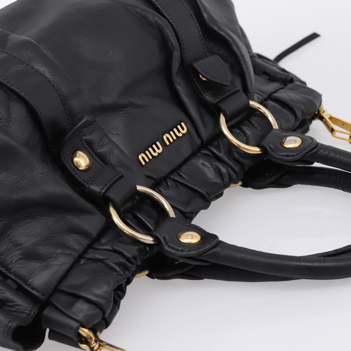 Miu Miu Vitellolux Hand Bag Leather 2way Black Gold Tone Auth 196431