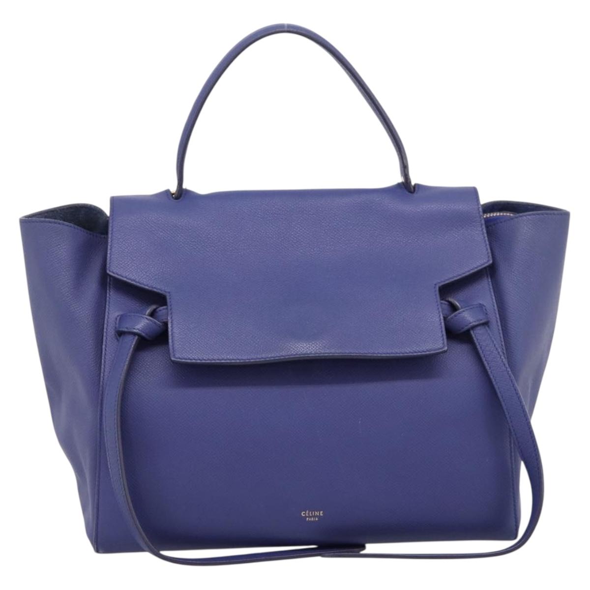 CELINE Belt Bag Hand Bag Leather 2way Blue Gold Tone Auth 196432