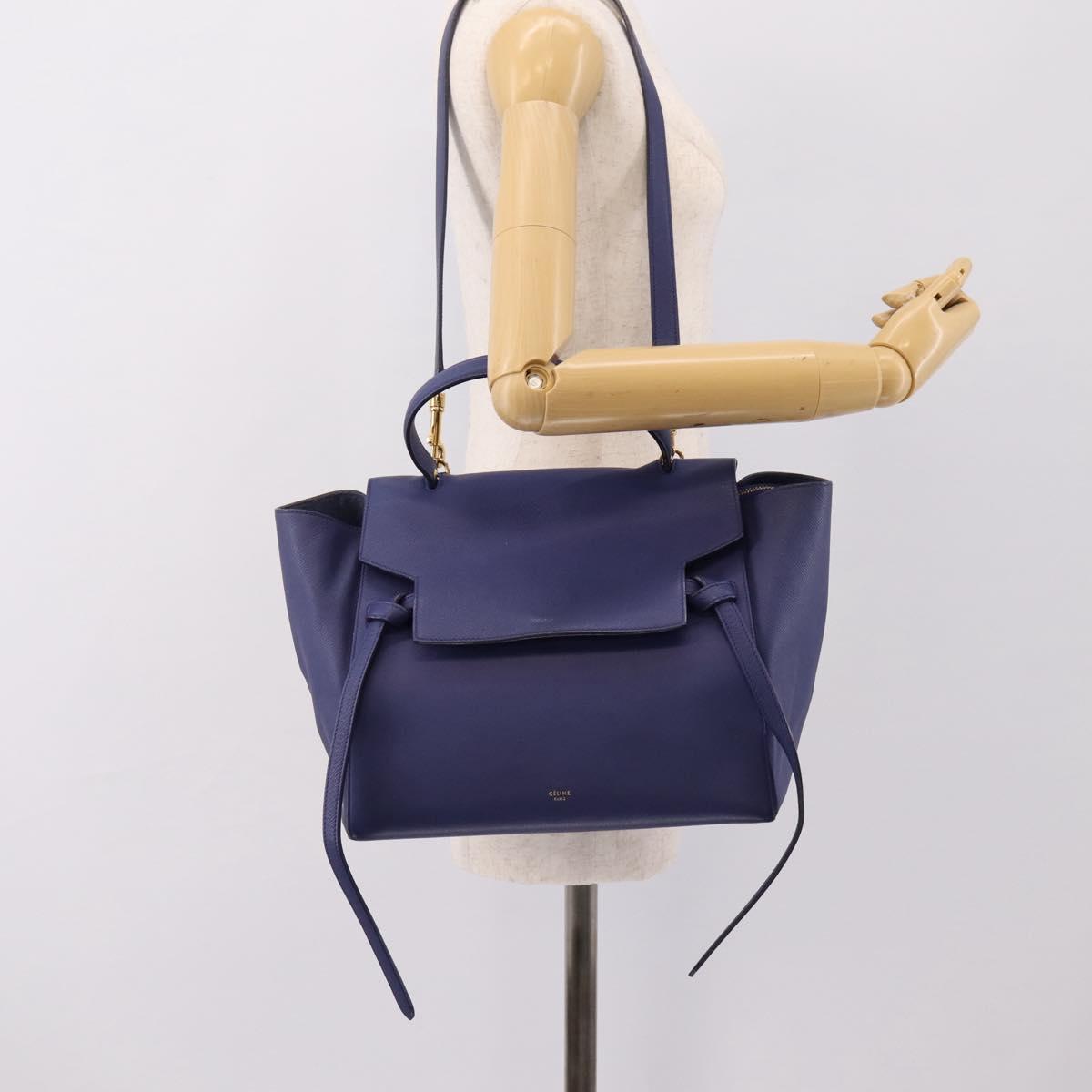 CELINE Belt Bag Hand Bag Leather 2way Blue Gold Tone Auth 196432
