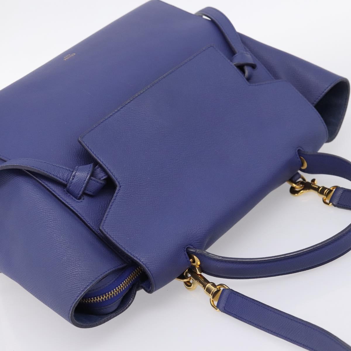 CELINE Belt Bag Hand Bag Leather 2way Blue Gold Tone Auth 196432