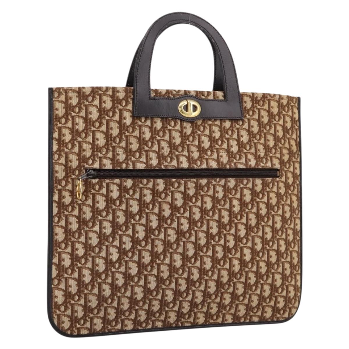 Christian Dior Trotter Canvas Hand Bag Beige Gold Tone Auth 196433A
