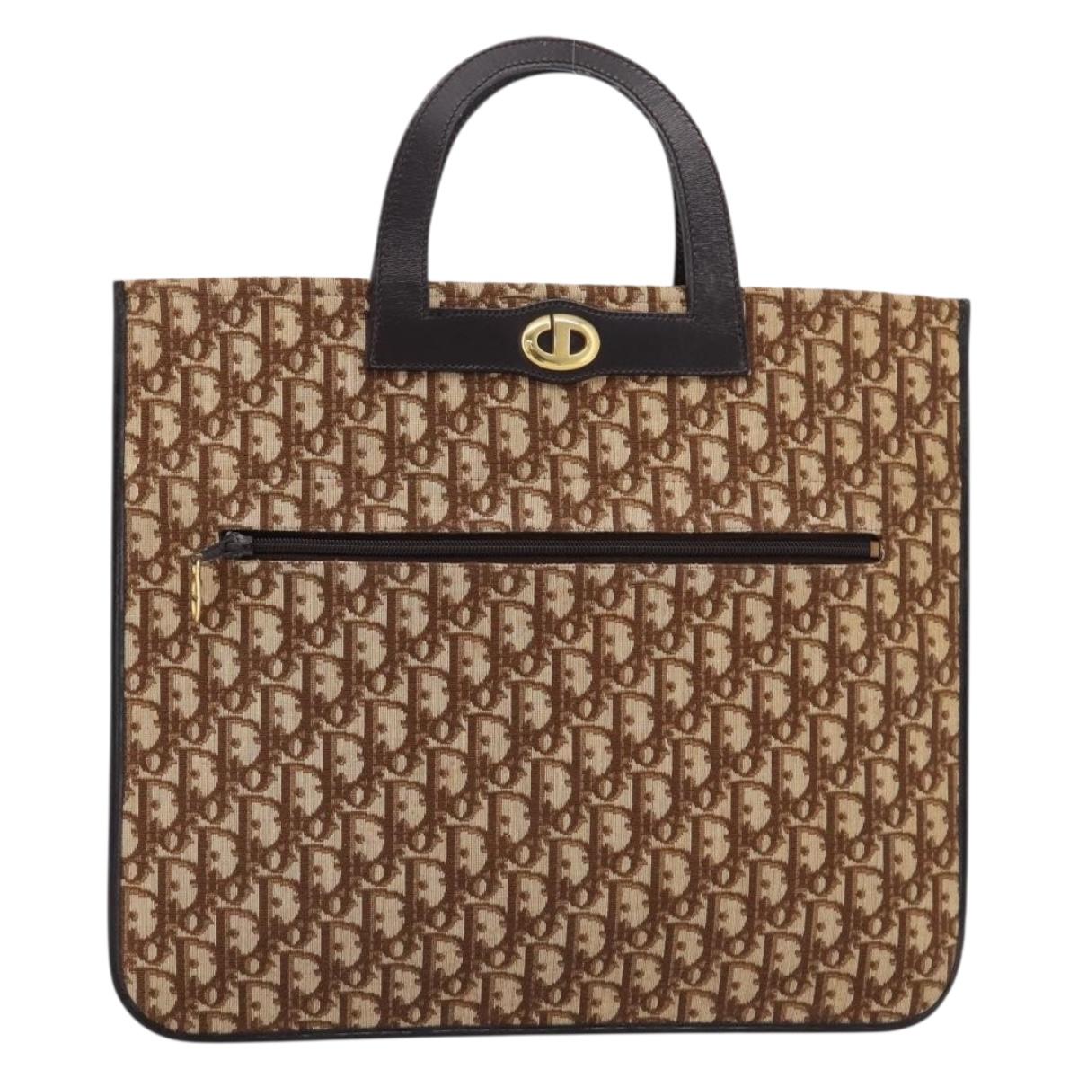 Christian Dior Trotter Canvas Hand Bag Beige Gold Tone Auth 196433A