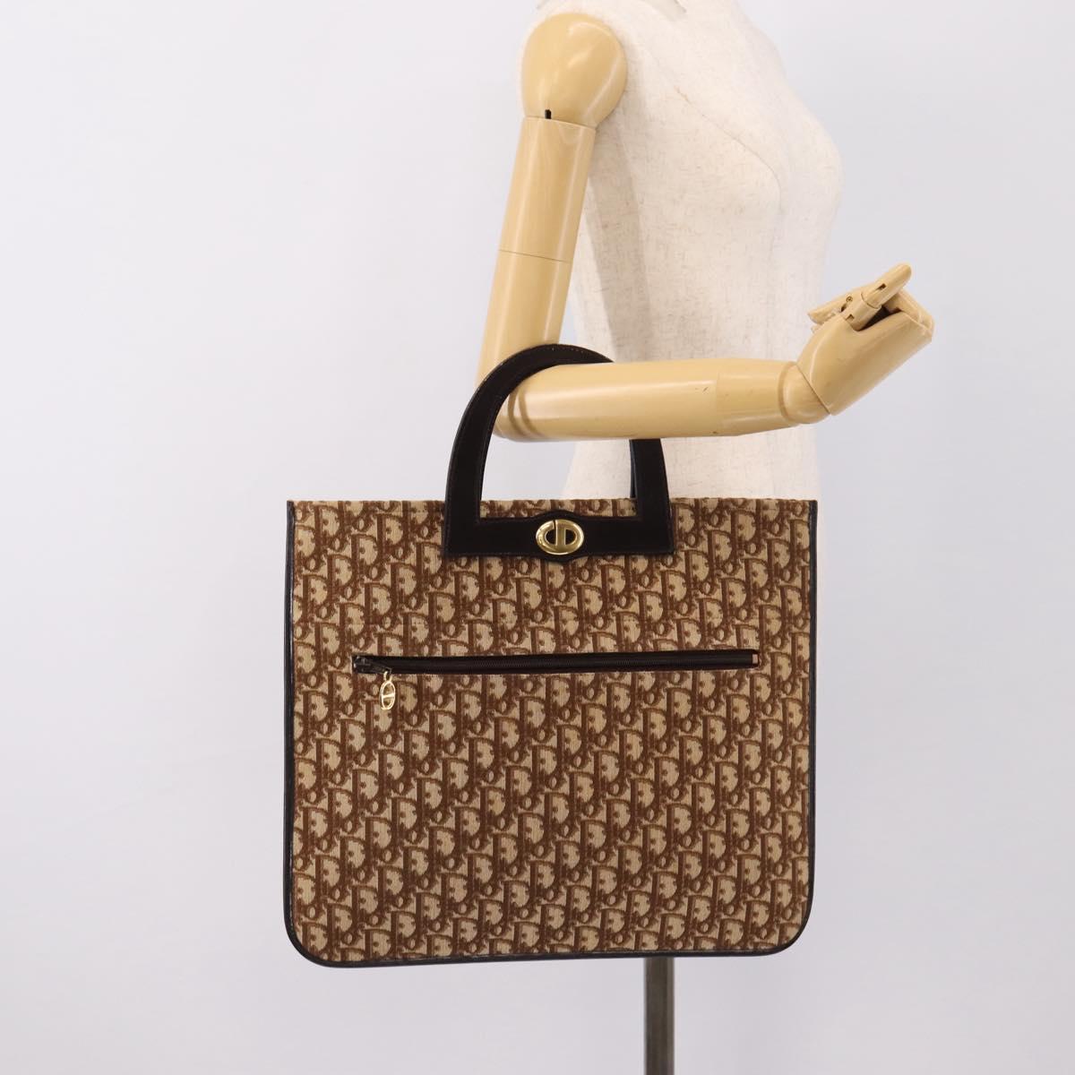 Christian Dior Trotter Canvas Hand Bag Beige Gold Tone Auth 196433A