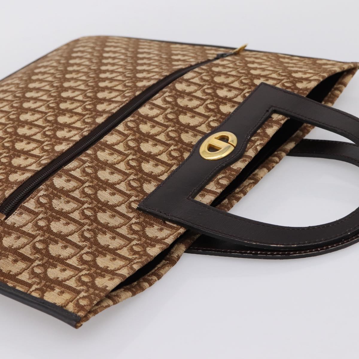 Christian Dior Trotter Canvas Hand Bag Beige Gold Tone Auth 196433A