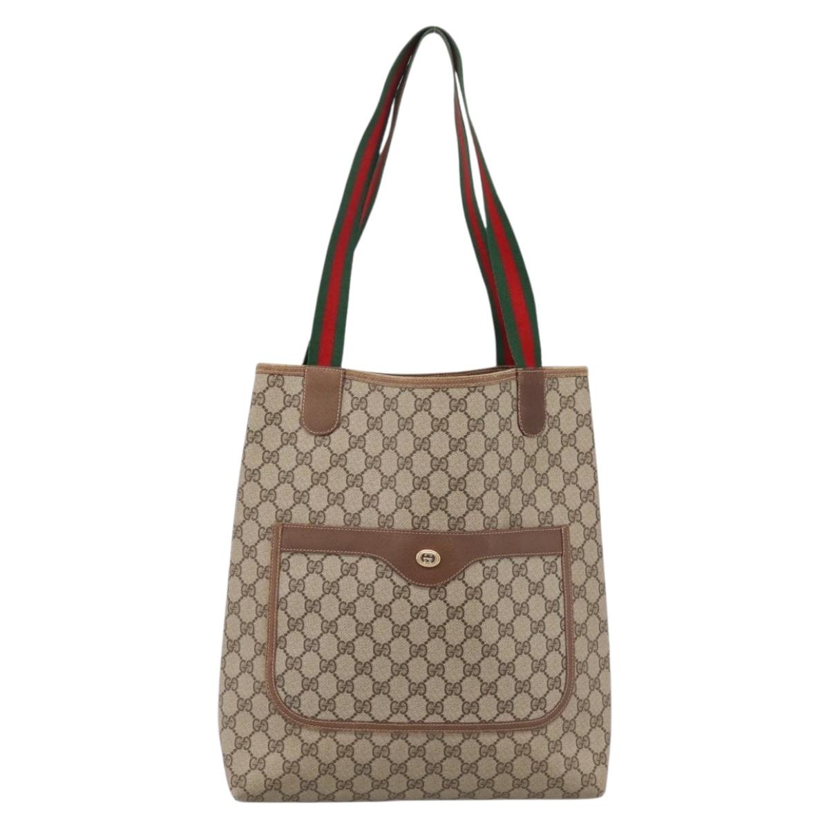 GUCCI GG Supreme Web Sherry Line Tote Bag PVC Beige Gold 40 02 003 Auth 196434