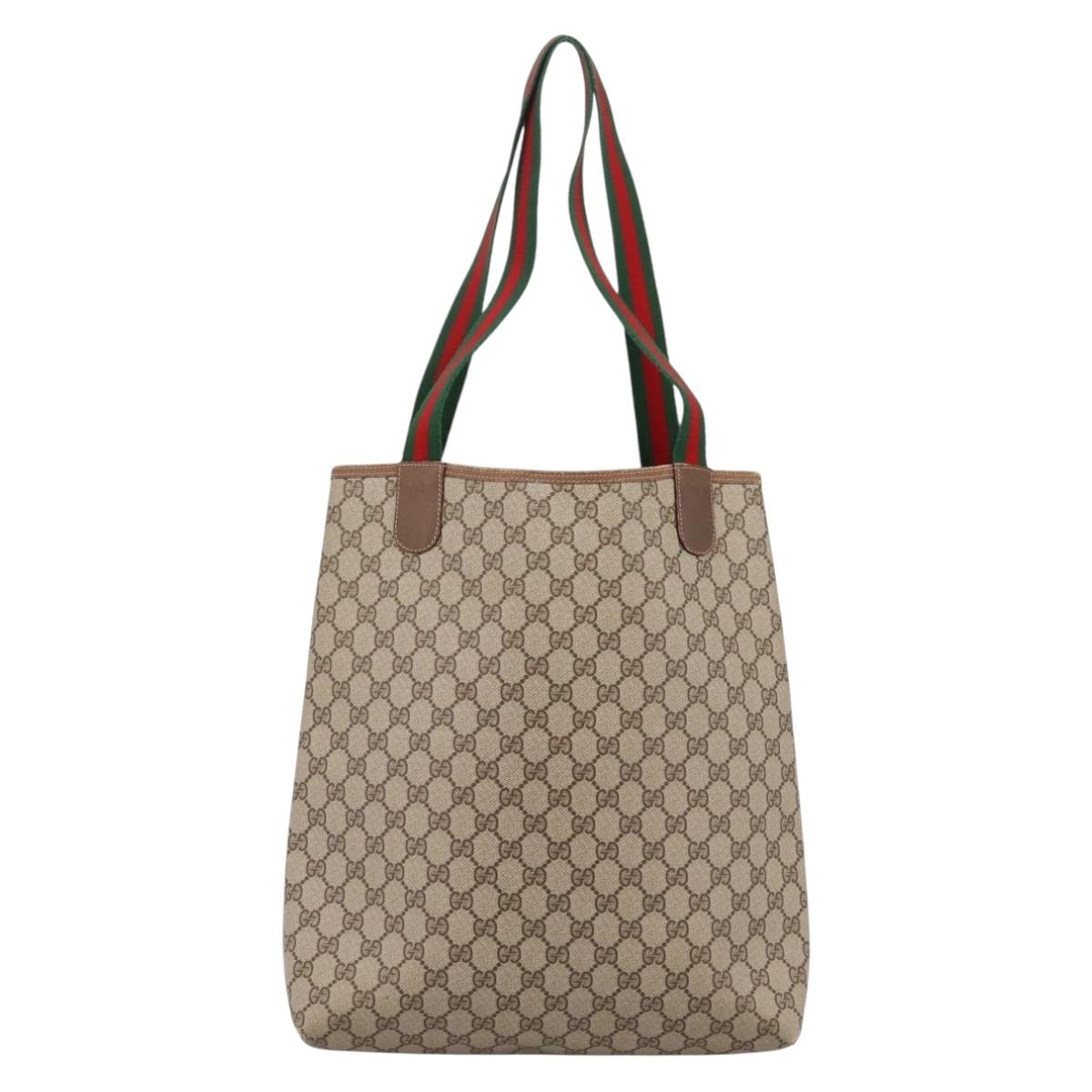 GUCCI GG Supreme Web Sherry Line Tote Bag PVC Beige Gold 40 02 003 Auth 196434