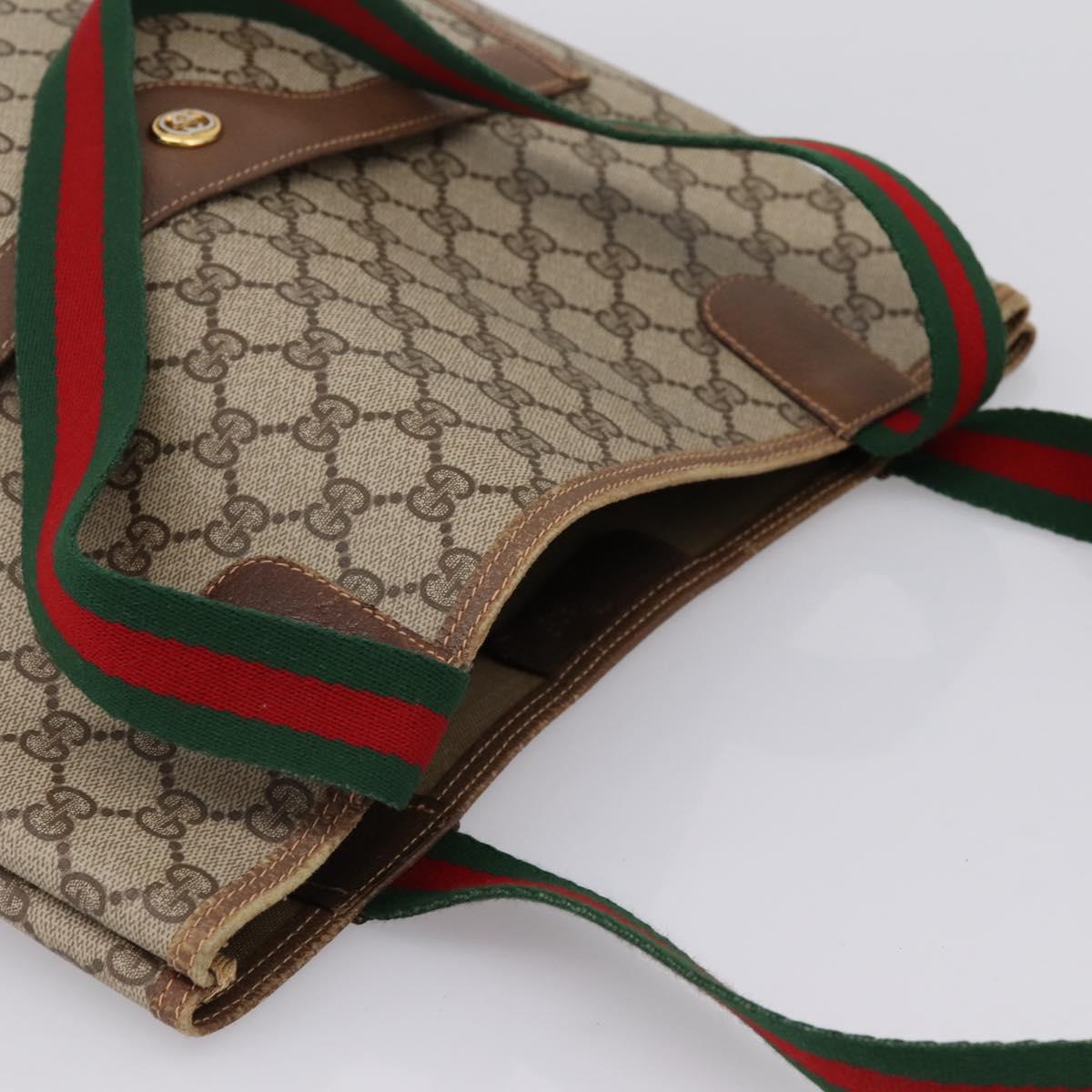 GUCCI GG Supreme Web Sherry Line Tote Bag PVC Beige Gold 40 02 003 Auth 196434