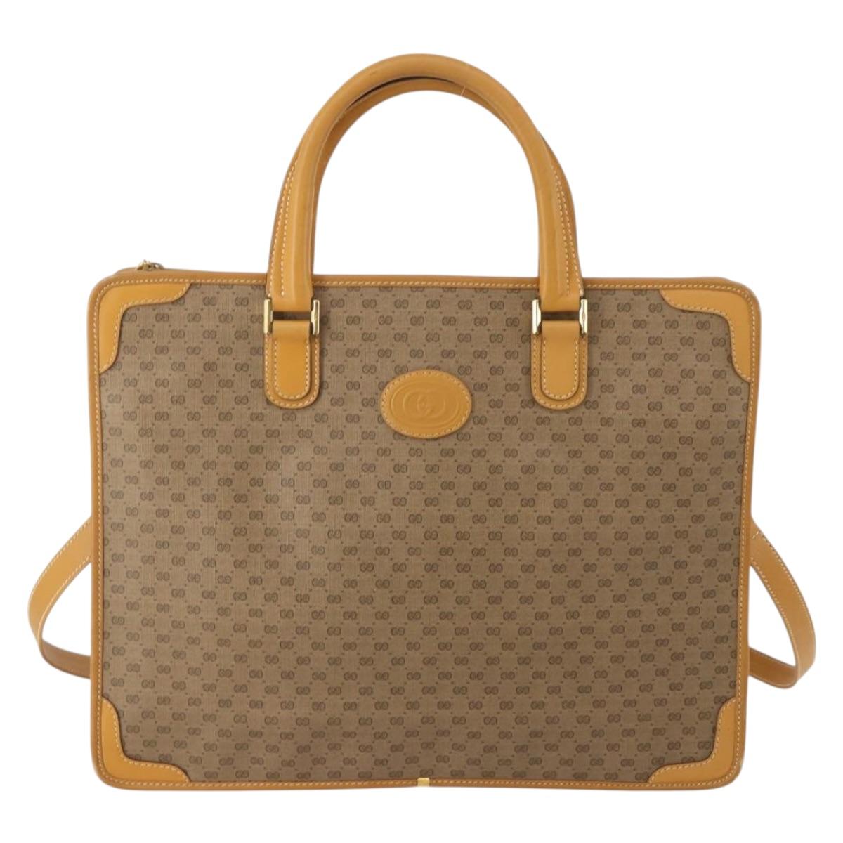 GUCCI Micro GG Hand Bag PVC Leather 2way Beige Gold Tone 015 1080025 Auth 196435