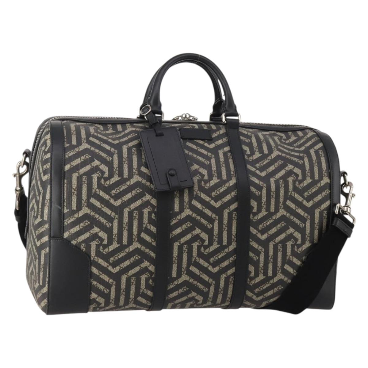 GUCCI GG Supreme GG Caleido Boston Bag PVC 2way Beige Black 406380 Auth 196436SAM