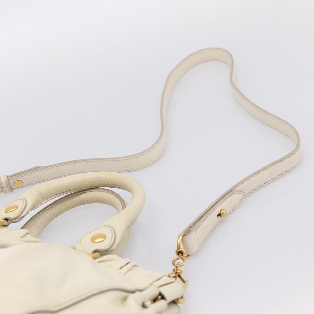 Miu Miu Vitellolux Hand Bag Leather 2way Ivory Gold Tone Auth 196439A