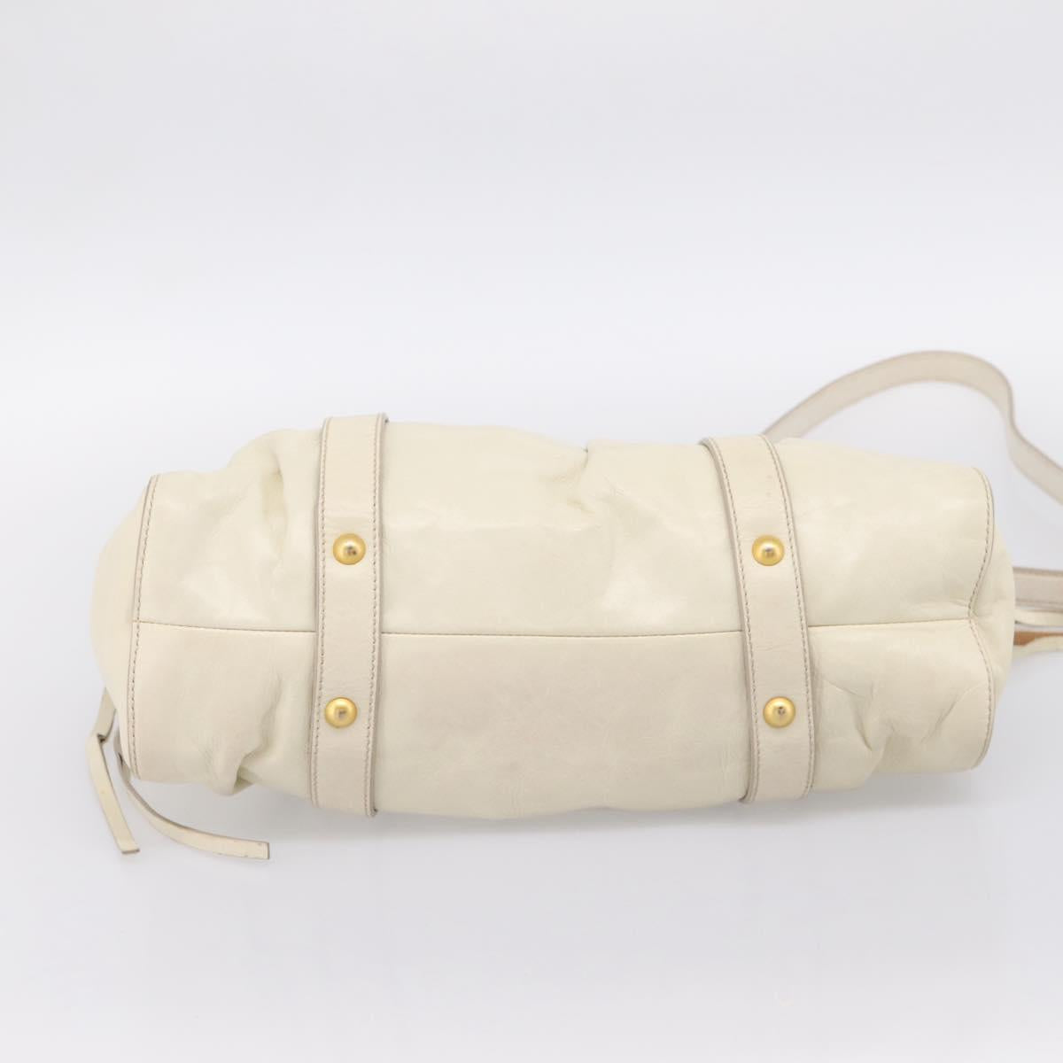 Miu Miu Vitellolux Hand Bag Leather 2way Ivory Gold Tone Auth 196439A