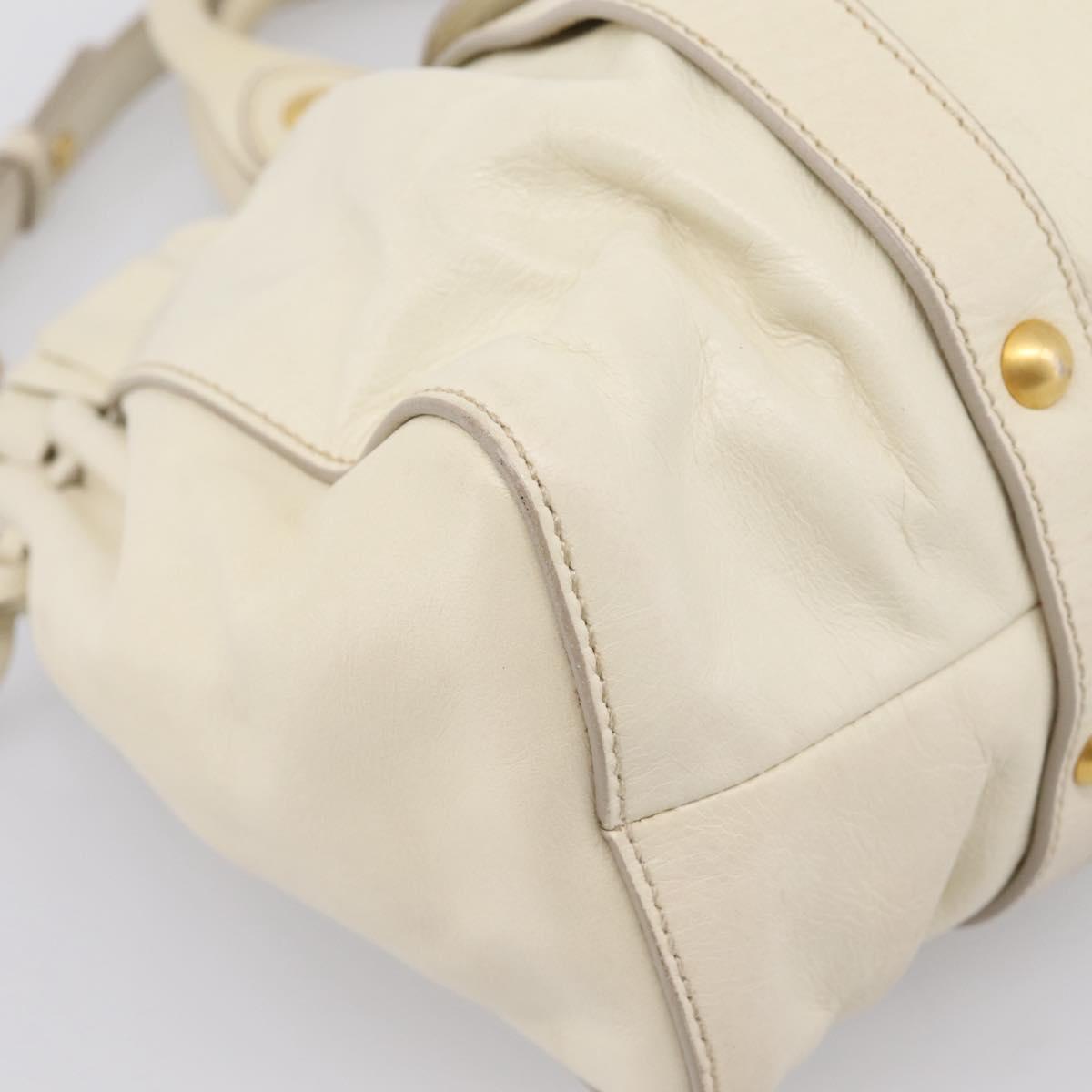 Miu Miu Vitellolux Hand Bag Leather 2way Ivory Gold Tone Auth 196439A