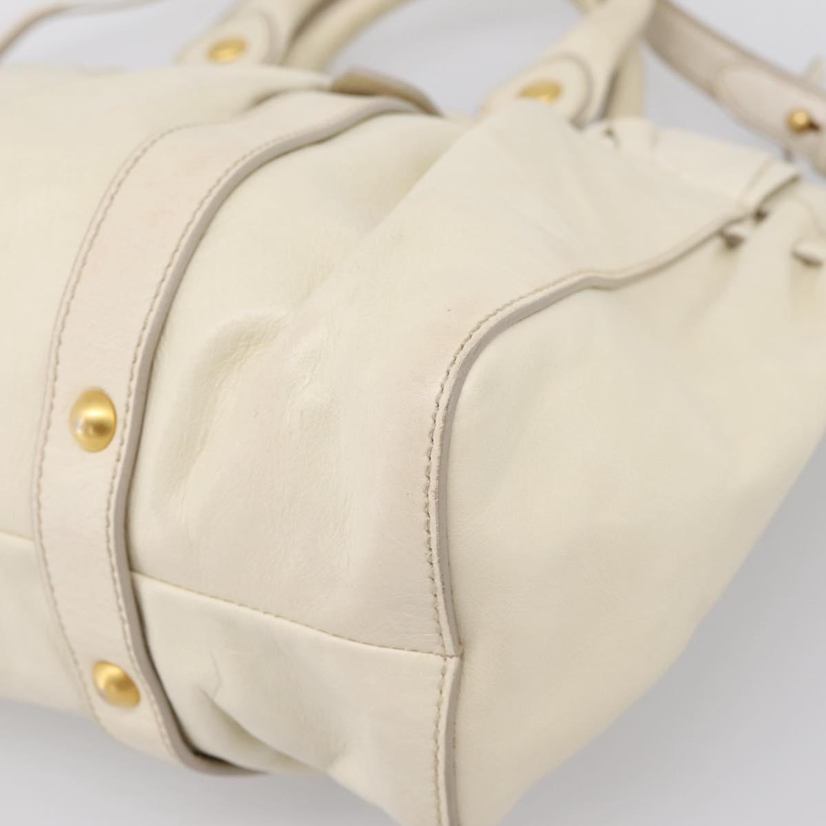 Miu Miu Vitellolux Hand Bag Leather 2way Ivory Gold Tone Auth 196439A