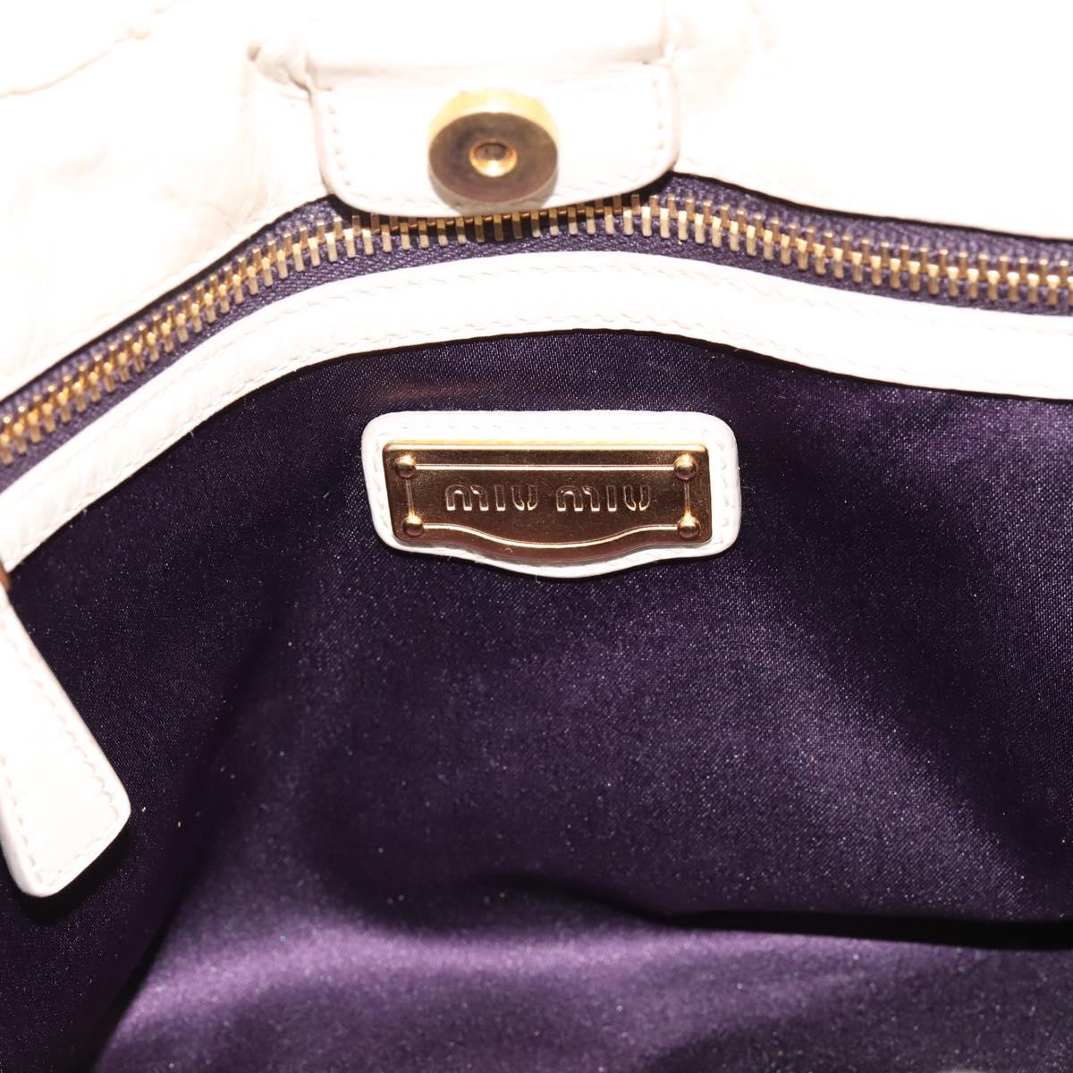 Miu Miu Vitellolux Hand Bag Leather 2way Ivory Gold Tone Auth 196439A