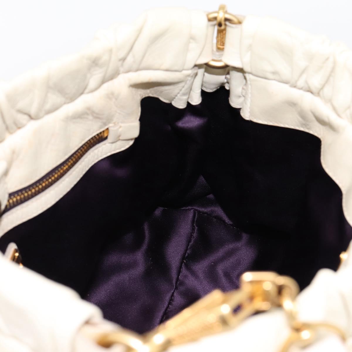 Miu Miu Vitellolux Hand Bag Leather 2way Ivory Gold Tone Auth 196439A
