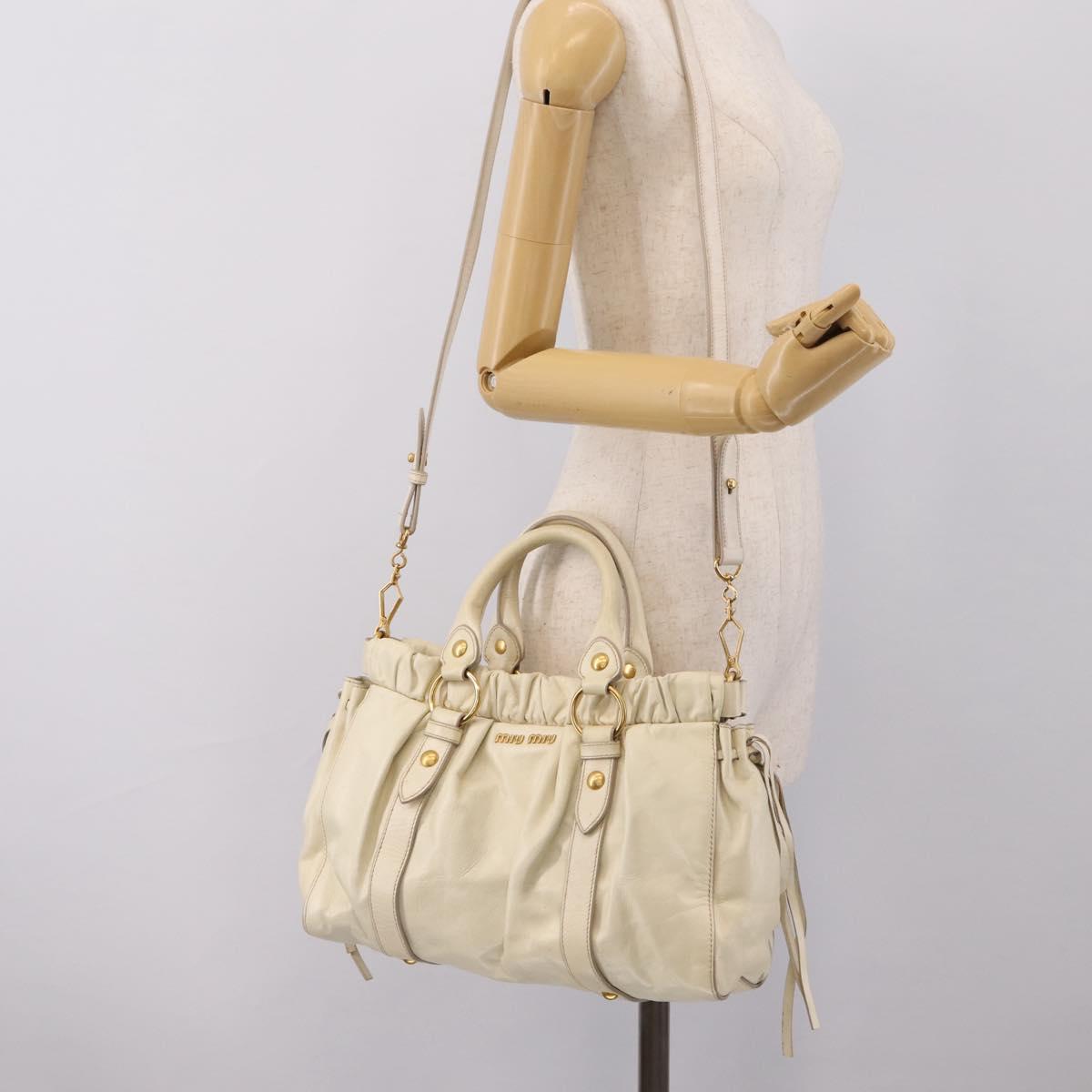 Miu Miu Vitellolux Hand Bag Leather 2way Ivory Gold Tone Auth 196439A