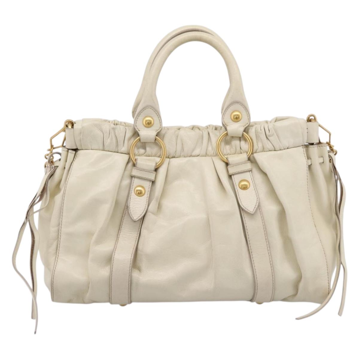 Miu Miu Vitellolux Hand Bag Leather 2way Ivory Gold Tone Auth 196439A