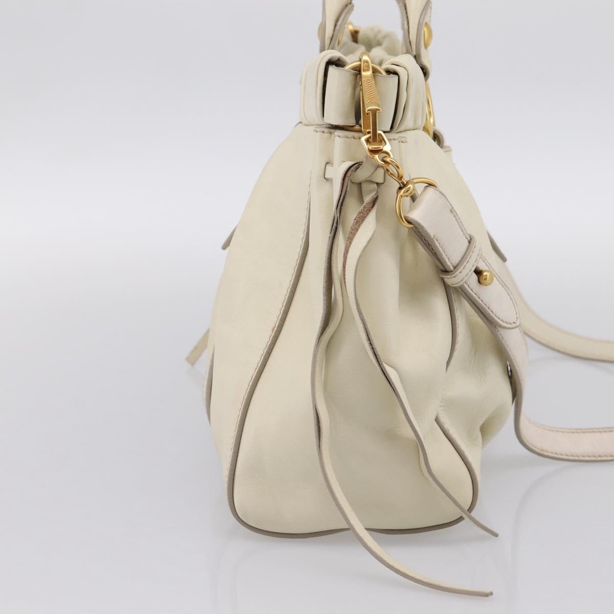 Miu Miu Vitellolux Hand Bag Leather 2way Ivory Gold Tone Auth 196439A