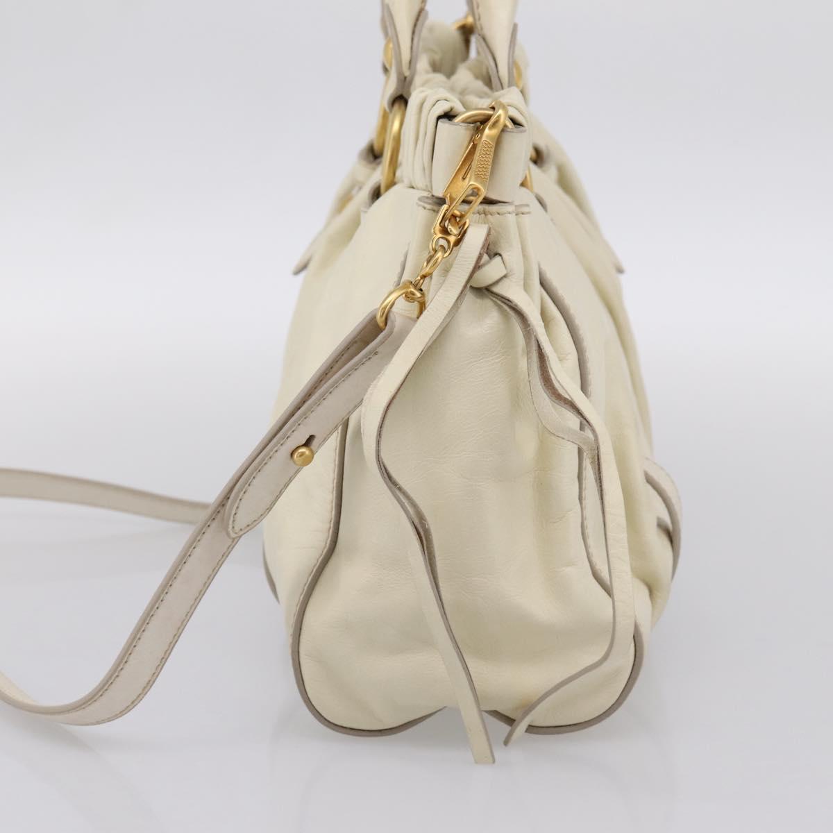 Miu Miu Vitellolux Hand Bag Leather 2way Ivory Gold Tone Auth 196439A