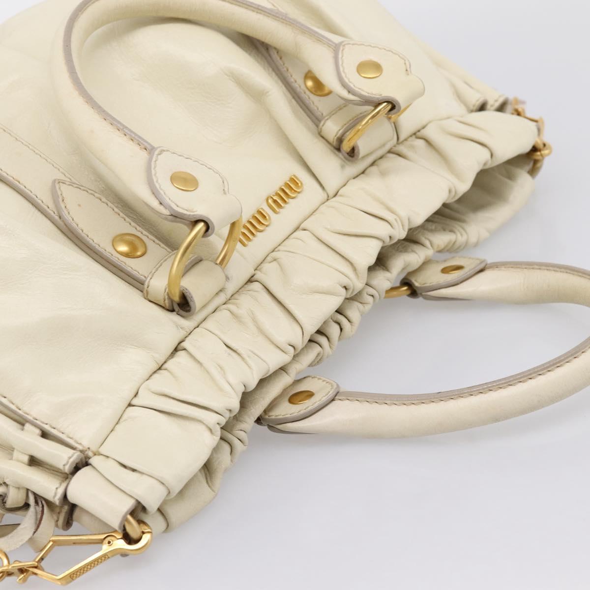 Miu Miu Vitellolux Hand Bag Leather 2way Ivory Gold Tone Auth 196439A