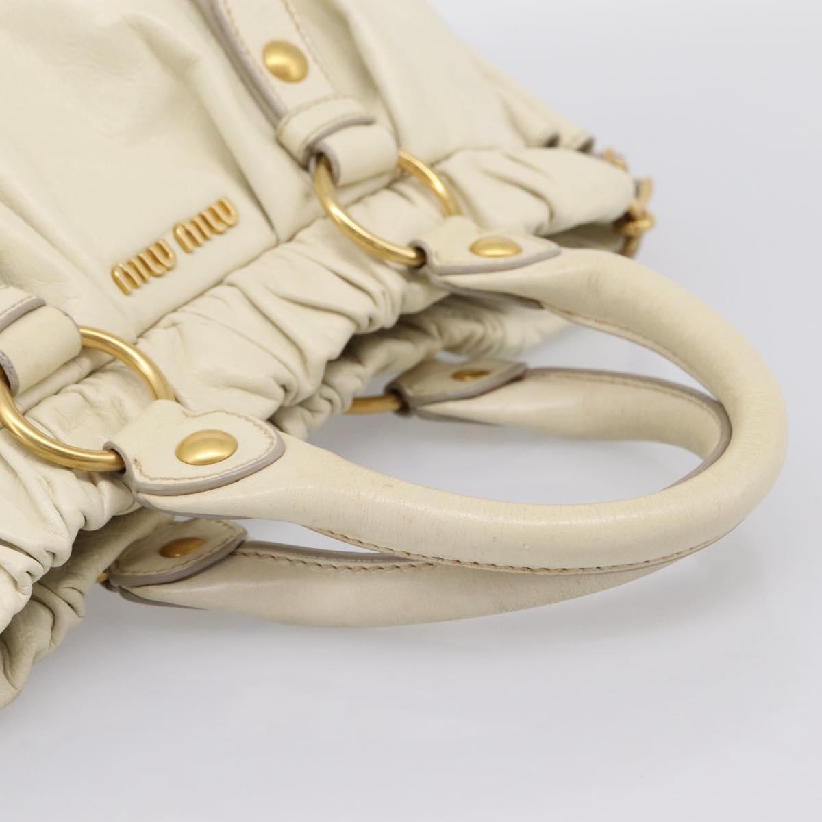 Miu Miu Vitellolux Hand Bag Leather 2way Ivory Gold Tone Auth 196439A