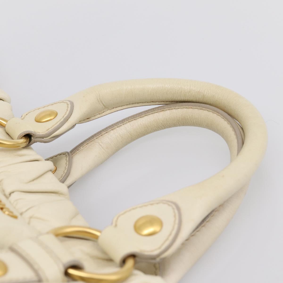 Miu Miu Vitellolux Hand Bag Leather 2way Ivory Gold Tone Auth 196439A