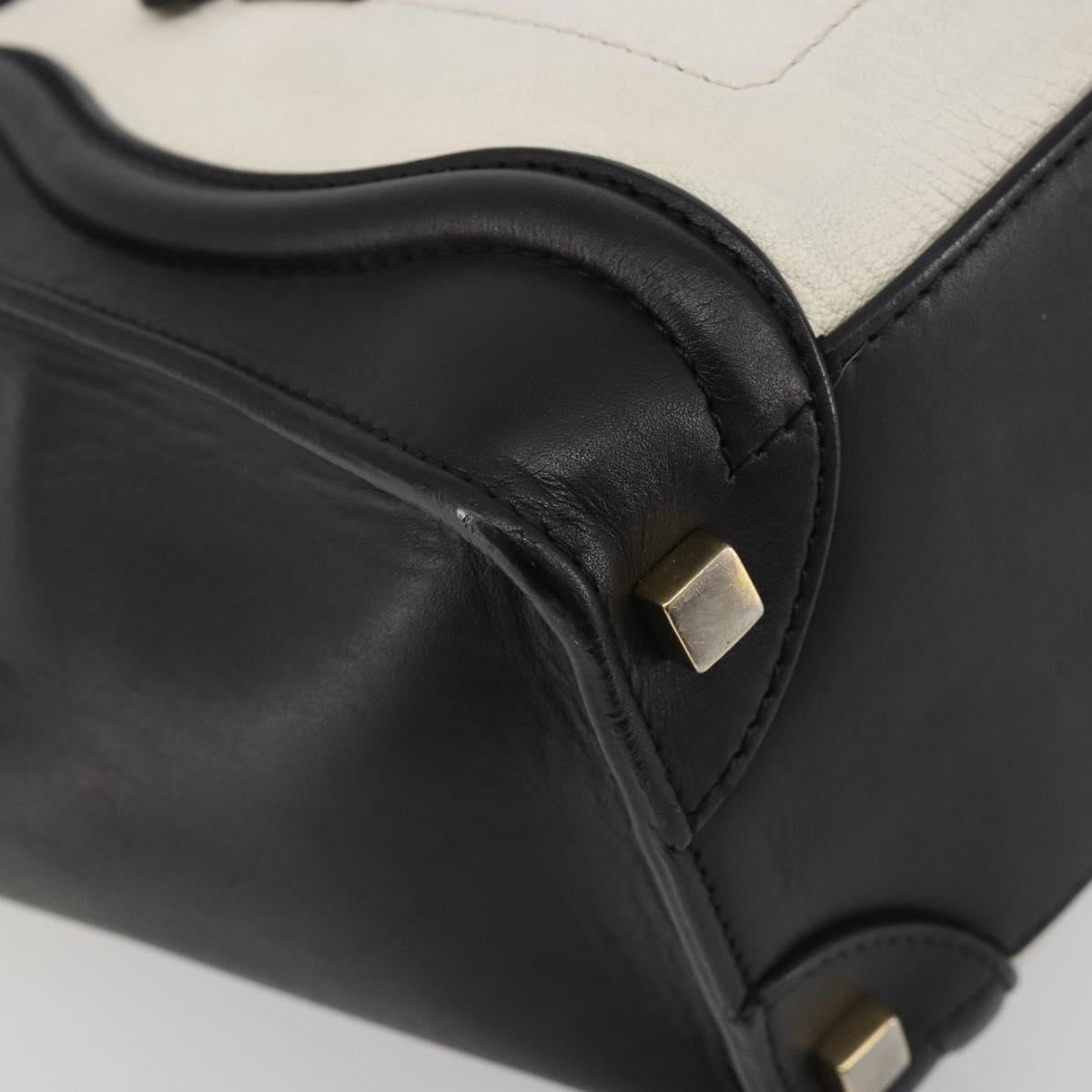 CELINE Luggage Micro Shopper Hand Bag Leather White Gold Tone Auth 196440A