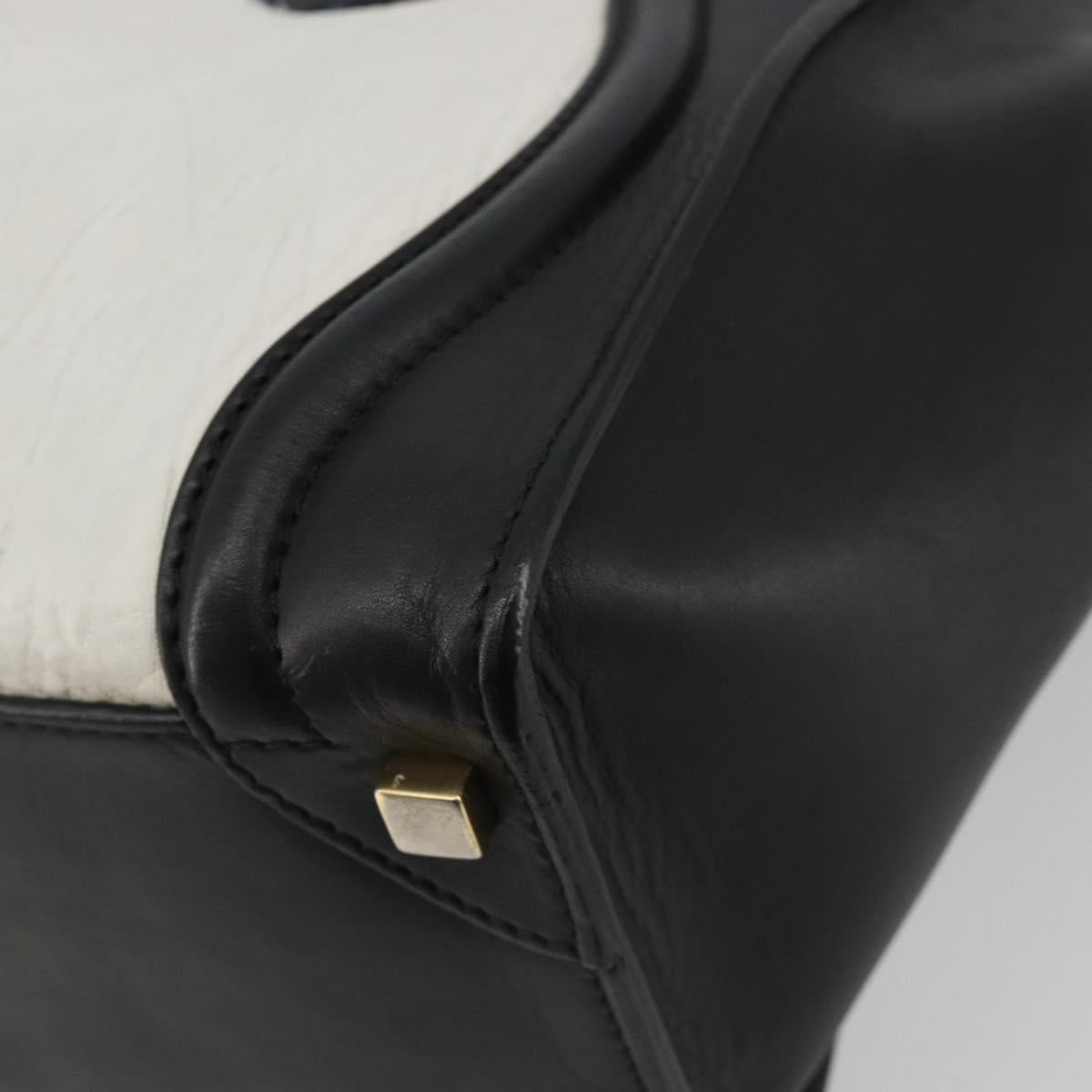 CELINE Luggage Micro Shopper Hand Bag Leather White Gold Tone Auth 196440A