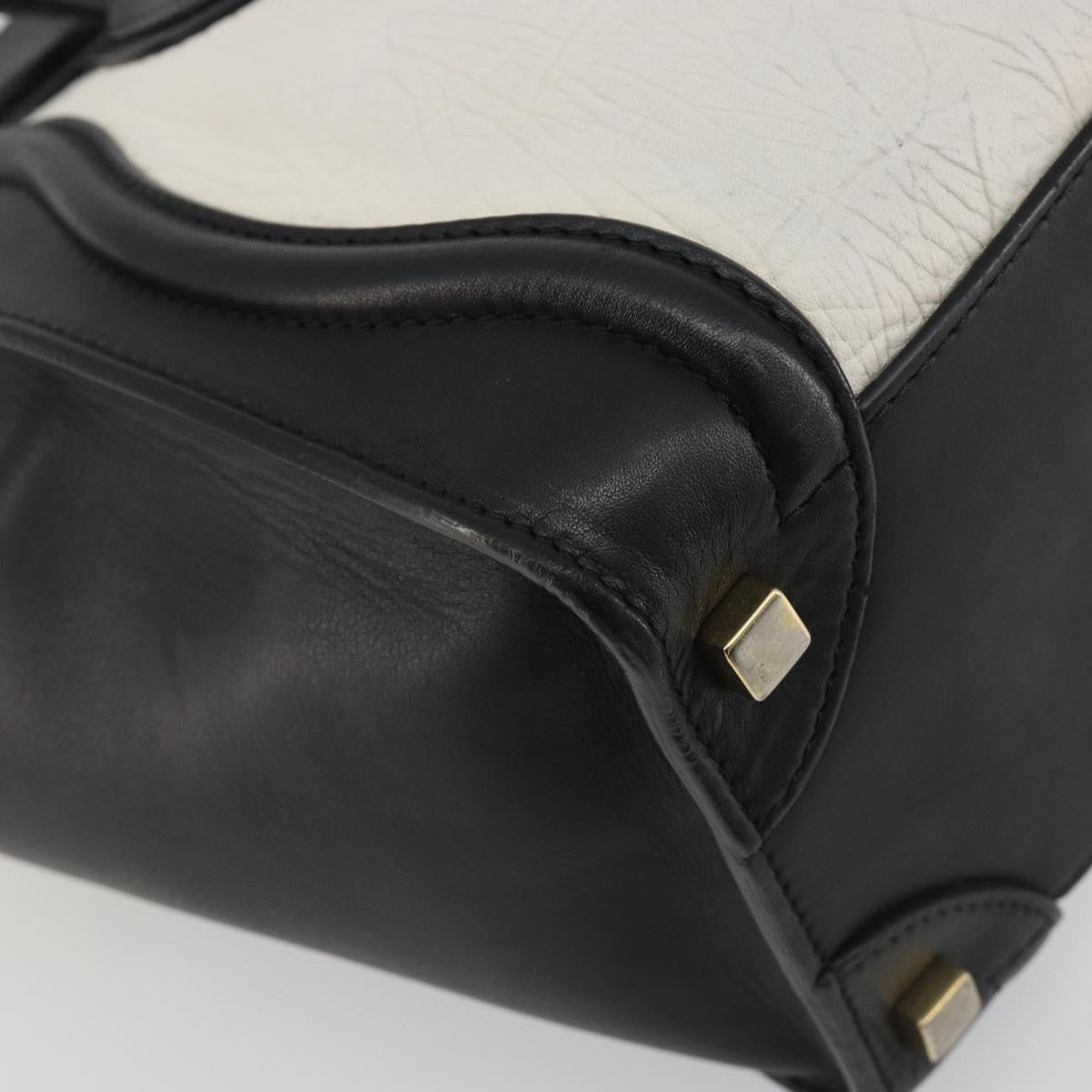 CELINE Luggage Micro Shopper Hand Bag Leather White Gold Tone Auth 196440A