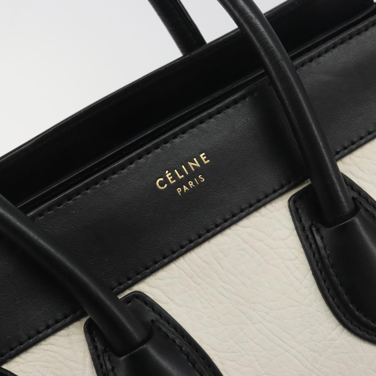 CELINE Luggage Micro Shopper Hand Bag Leather White Gold Tone Auth 196440A
