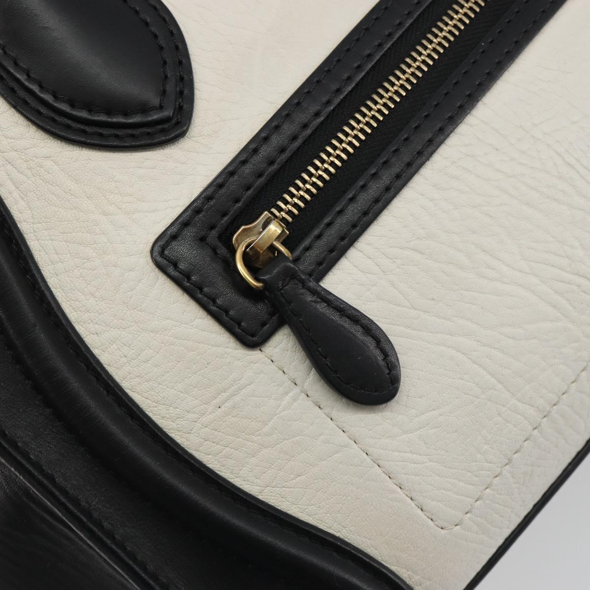 CELINE Luggage Micro Shopper Hand Bag Leather White Gold Tone Auth 196440A
