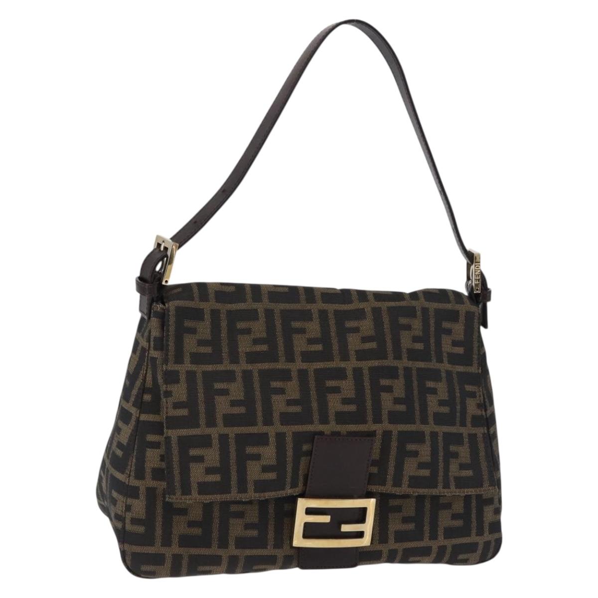 FENDI Zucca Canvas Mamma Baguette Shoulder Bag Brown Black Auth 196441V