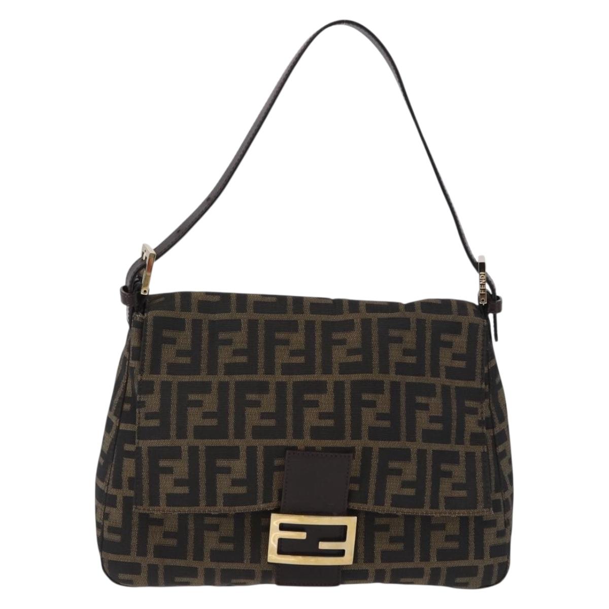 FENDI Zucca Canvas Mamma Baguette Shoulder Bag Brown Black Auth 196441V
