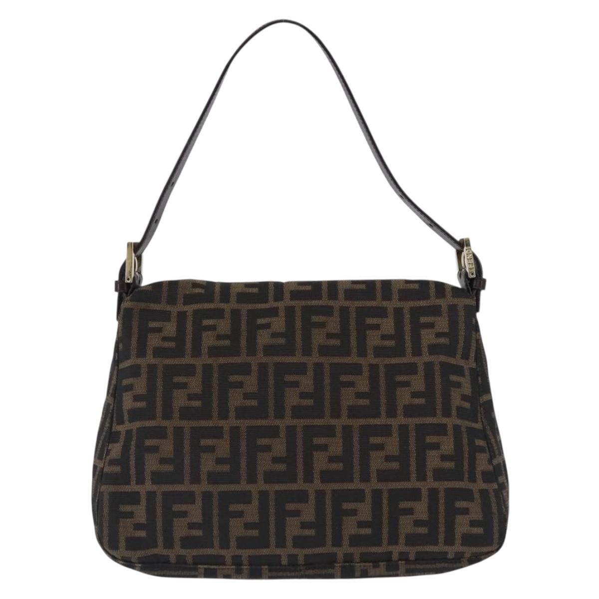 FENDI Zucca Canvas Mamma Baguette Shoulder Bag Brown Black Auth 196441V