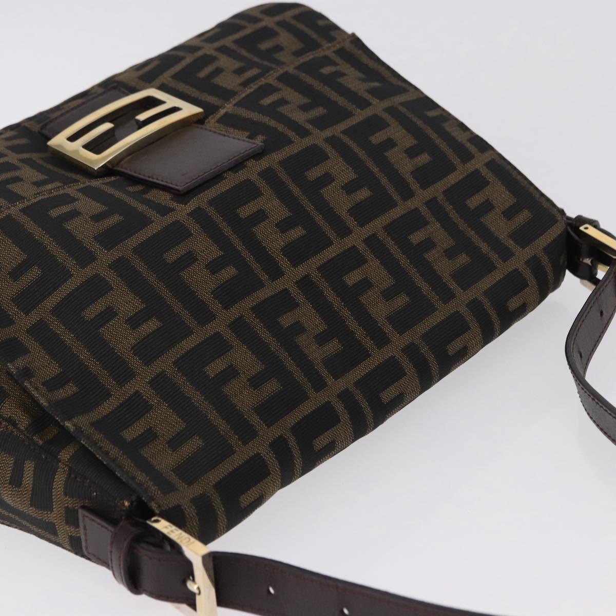 FENDI Zucca Canvas Mamma Baguette Shoulder Bag Brown Black Auth 196441V